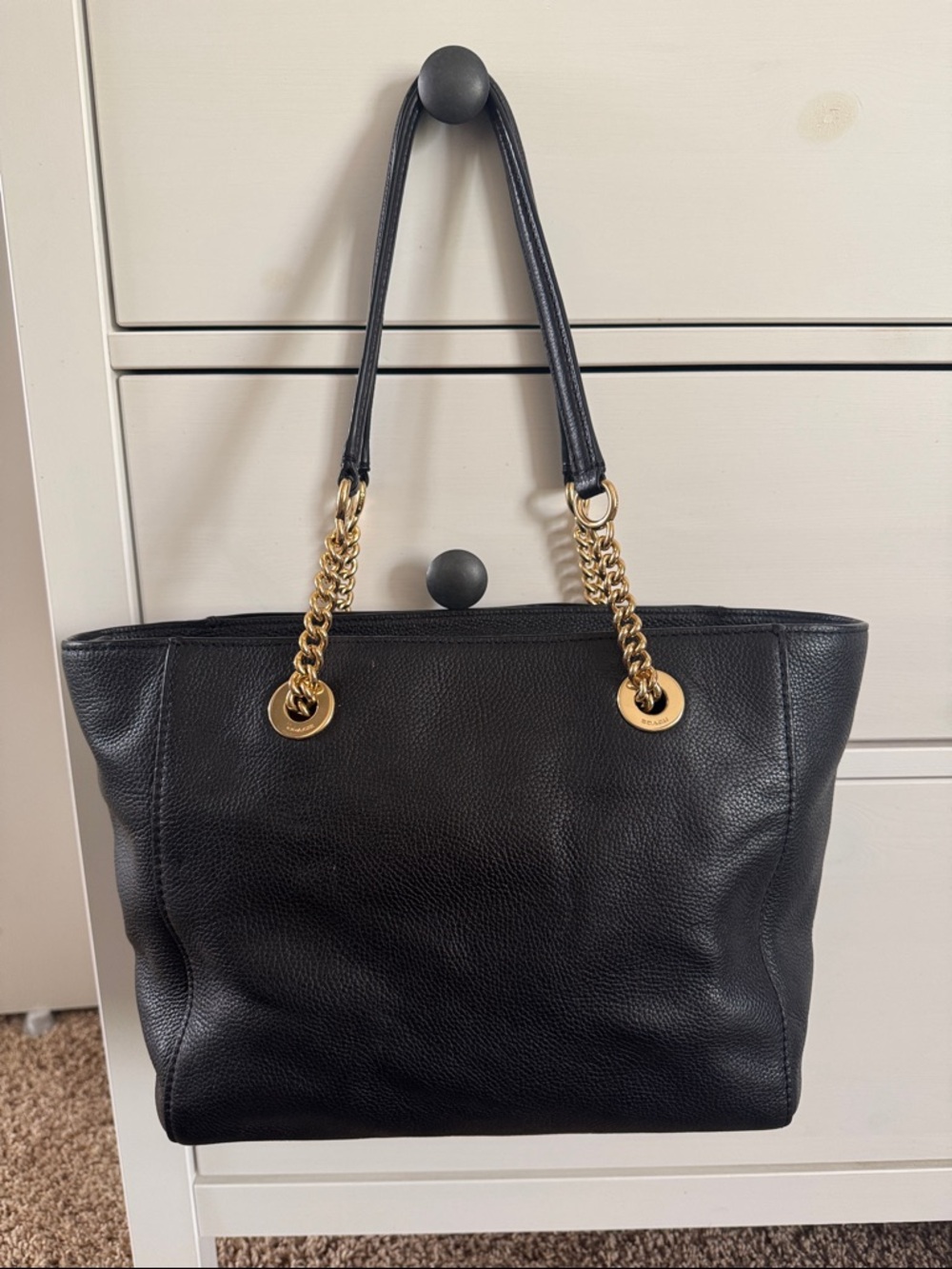 Coach Turnlock Chain Tote 57107 Black Leather Tote with Gold Chain Handles - Picture 6 of 16